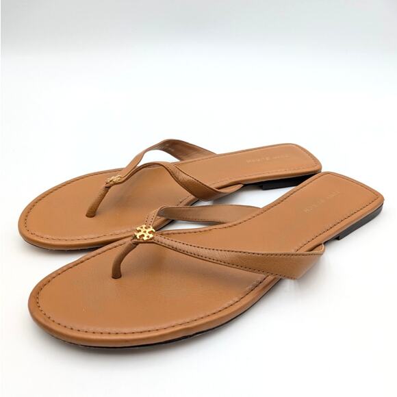 Tory Burch Classic Flip Flop Leather Sandals Women's Slip-On Brown Size US9M - Picture 1 of 11